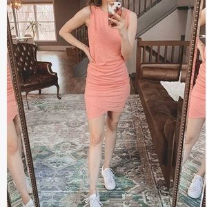 Pink ruched sleeveless bodycon dress